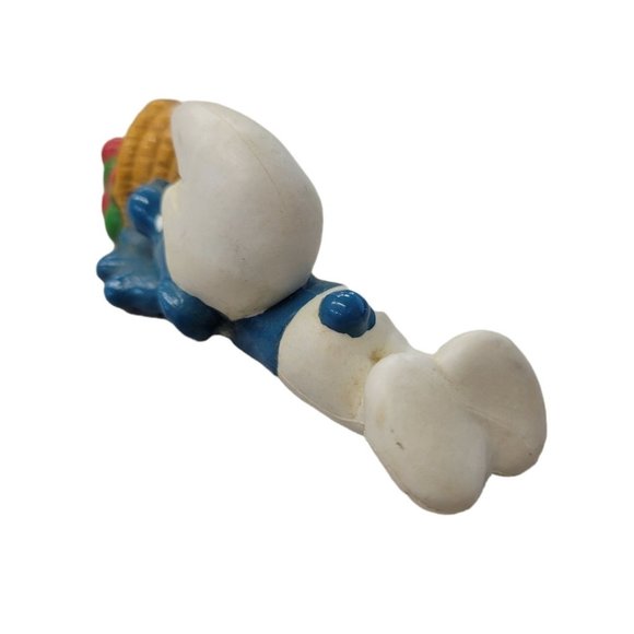 Vintage 1983 Schleich Peyo Clumsy Smurf Apple Basket Figure PVC Hong Kong - Picture 8 of 11